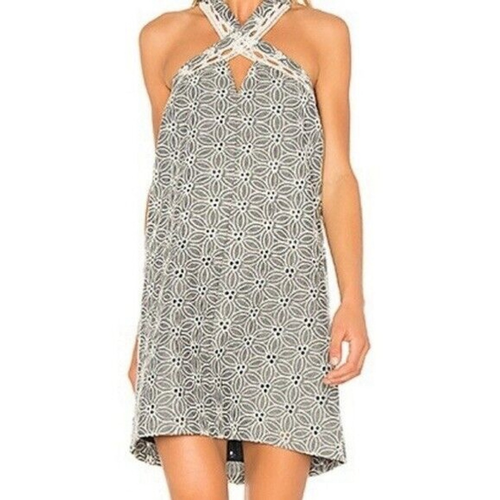 J.O.A. lace trim halter Dress Navy And White NWT